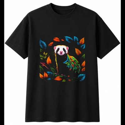 Frettchen Neon süßes Herren T-Shirt schwarz 100% Baumwolle bezaubernd Unisex