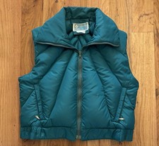 Vintage JCPenney Ski Apparel Down Puffer Crop Vest Teal Blue Green Retro L
