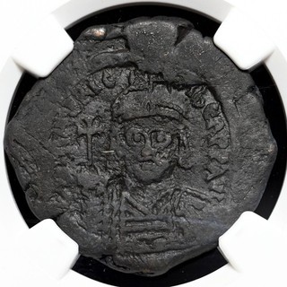BYZANTINE. Maurice Tiberius. AD 582 602. Æ Follis Constantinople RY 4 NGC VF