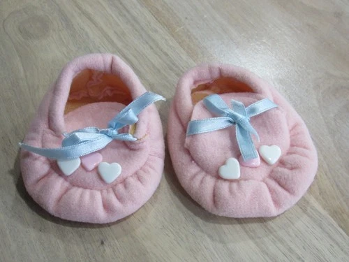 Vintage 1980's Cabbage Patch Kids RARE Soft Pink Doll Slippers/Shoes w/Hearts