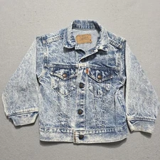 Vintage Little Levis Denim Jean Jacket Orange Tab Acid Wash Kids Size 6