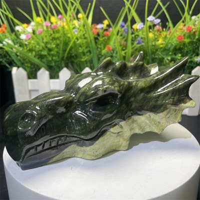 1.6LB 4.9''Natural Xiuyan Jade Dragon Head Decor Crystal Decor  Energy Reiki