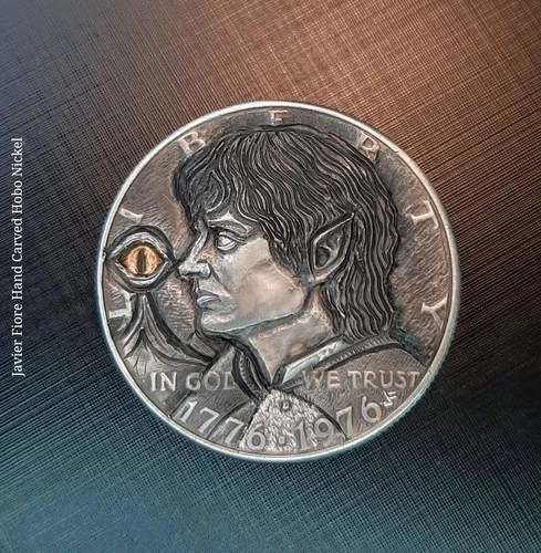 Hand Carved, Frodo Under Sauron's Watch Hobo Nickel Half Dollar 1976 JF