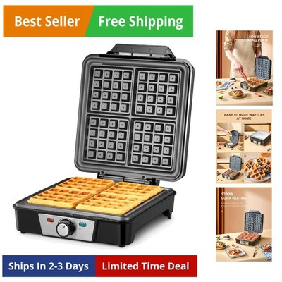 Belgian Waffle Maker 4 Slices, 1200W Waffle Iron, Anti-Overflow Waffle Iron w...