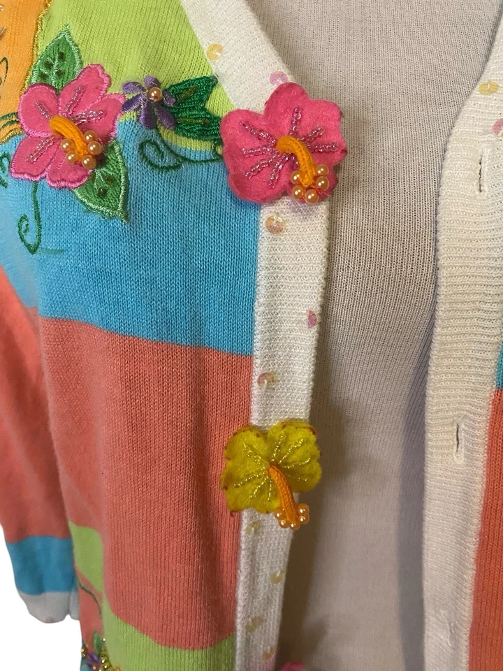 De Colección Jack B Quick Coral Rosa Verano Cóctel Floral Cárdigan Suéter Talla Mediana Foto 4 de 4