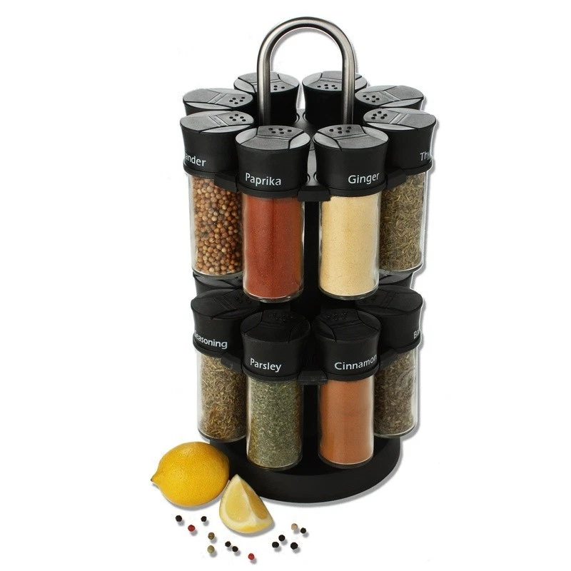 Two Tier Spice Rack Carousel 16 Spice Jars W/ Easy Access Shake Pour Flaps New - Image 4 of 4