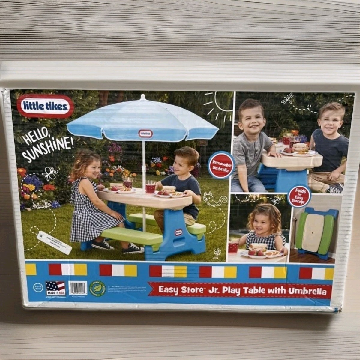 kids patio table with umbrella Wooden Outdoor Picnic w/ Adjustable Umbrella, Built-In Seats This kids patio set is crafted from HDPE material A CUTE KIDS' PICNIC TABLE