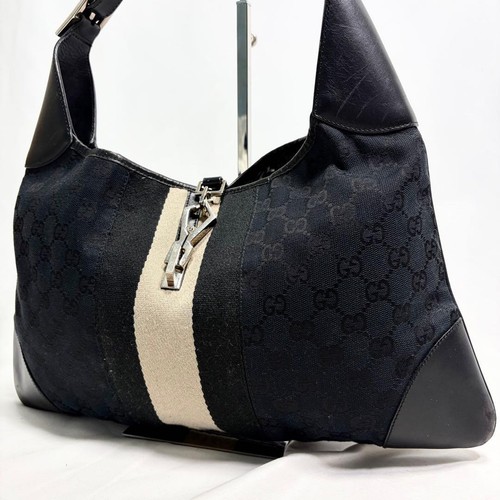 GUCCI GG Sherry Line Shoulder Hand Bag Turnlock Leather Canvas  Black From Japan