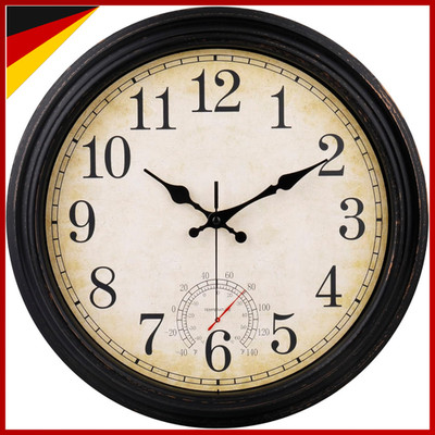 Wanduhr Wetterfest 40cm Temperaturanzeige Bronze für Garten Terrasse Pool