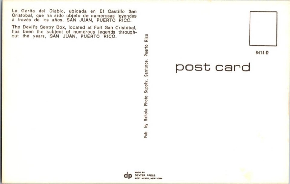 Sentar Y Box San Juan PR postcard DEVIL'S SENTRY BOX SAN CRISTOBAL FORT o/17 BC8244 ...