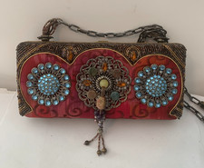Mary Frances Crimson Red Beaded Crossbody Chain Strap Handbag Bag - EUC