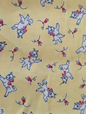 1Yd+15''/42'' 100%cotton woven BARK PORCH-WP Fab  ''Yellow w/White Lambs'' Toss  NEW