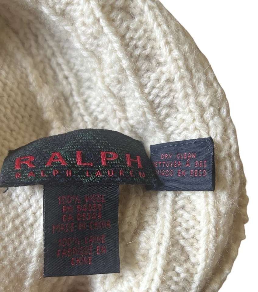 Sombrero para mujer Ralph Lauren 100 % lana crema tejido con borlas RALPH Ralph Lauren Foto 3 de 4