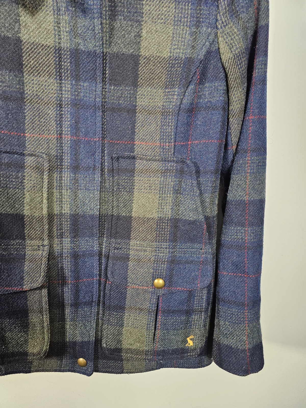 Joules Tweed Field Coat Women's UK 10 Blue & Green Tartan Check Jacket Wool