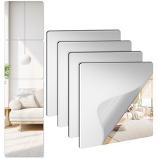 4 Pack Self Adhesive Acrylic Mirror, 8 x 8 Inch Frameless Shatterproof Stick ...
