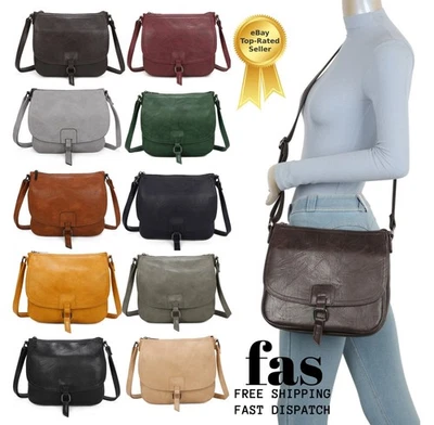 FASHIONATORS Ladies Women's Long Strap Cross Body Bag Flap Leather Shoulder Satchel Handbag
