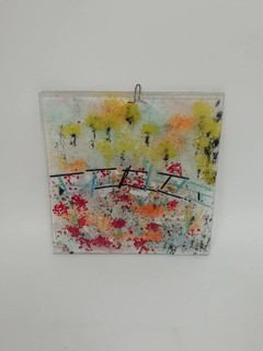Abstract Fused Glass Wall Art Panel Multicolour Handmade