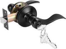 Matte Black Entry Door Handles with Different Keys, Wave Style Door Levers for I