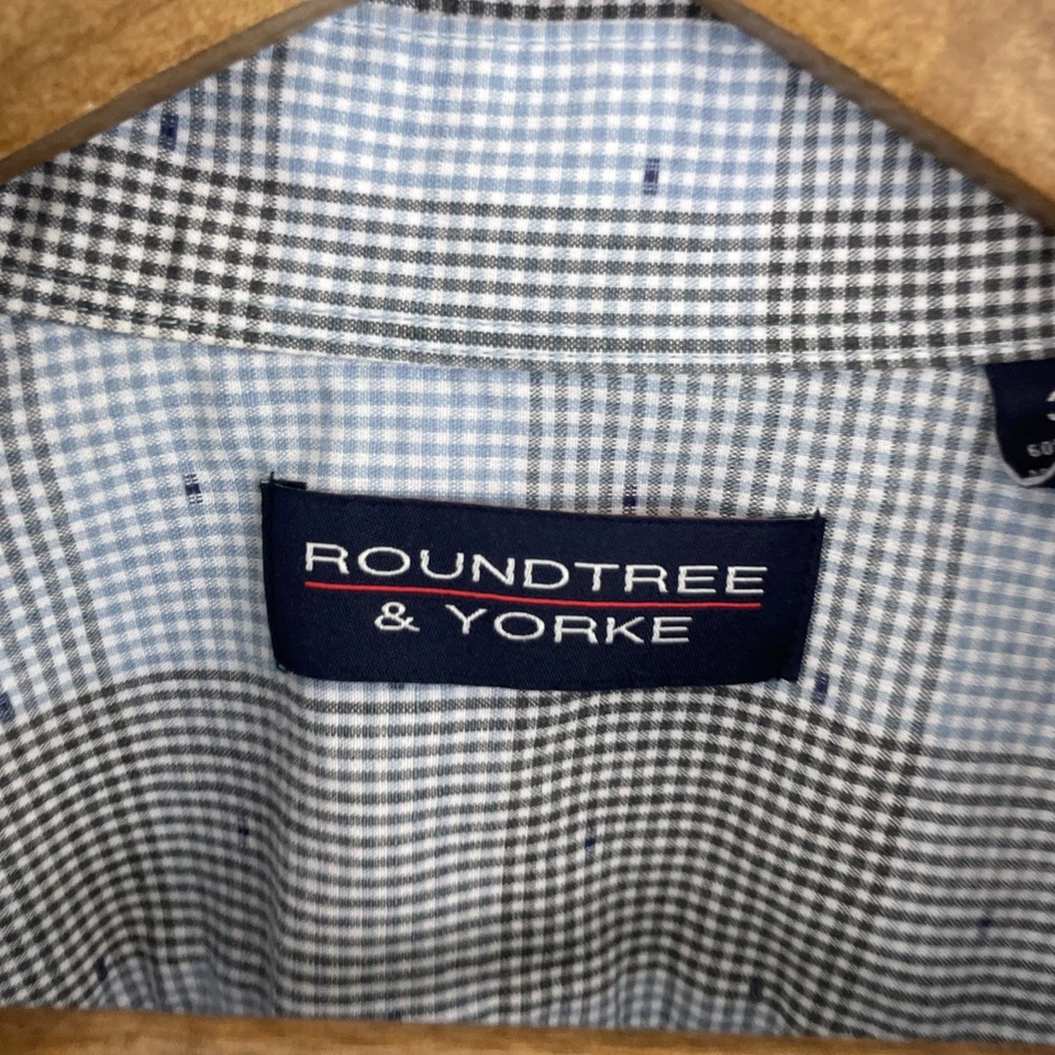 Roundtree & Yorke Shirt Mens 3XT Tall 3X Blue Plaid Short Sleeve Button Down - Image 3 of 4