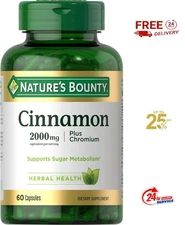 Nature's Bounty Cinnamon 2000mg Plus Chromium Sugar Metabolism Capsules 60 ct