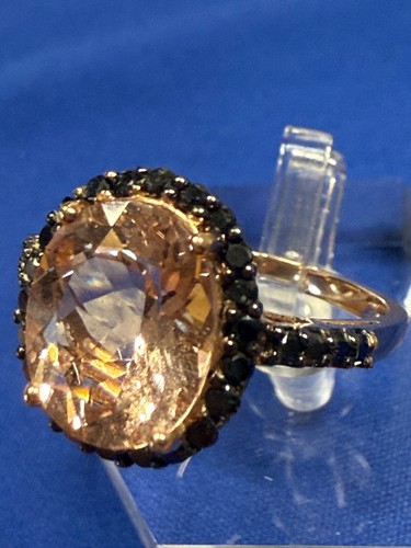 14K Rose Gold 3.5ctw Morganite and Black Diamond Ring Size 7 - 3.17g - Picture 1 of 19