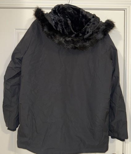 NWT Guess Eco Ales Men's Black Front-Zip Logo Faux Fur Hooded Parka Jacket Sz L. - Picture 2 of 8