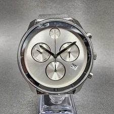 Movado Bold Chronograph Watch Men 44mm Silver Dial Steel Daydate Round New batt