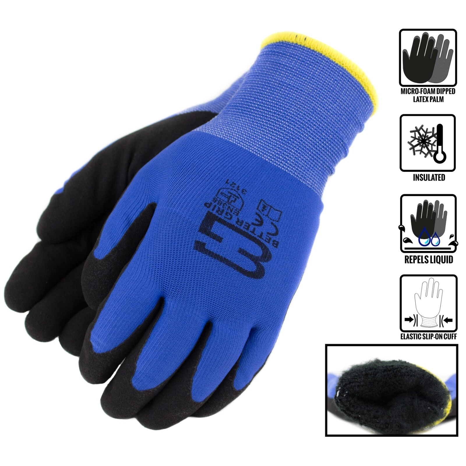 Safety Winter Insulated Double Lining Rubber Coated Work Gloves -BGWANS-BLU