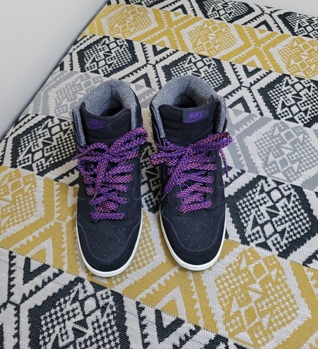 VGC Womens Nike Dunk Sky Hi High Wedge Trainers size 4 EU 37.5 Black & Purple