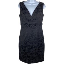 Ellen Tracy Black Floral Jacquard Cocktail Formal Dress Size 4 Flower Applique