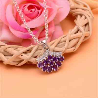 2.5 Oval Cut Simulated Amethyst Women's Fancy Pendant 14K White Gold Plated
