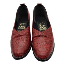 Women's Red Tooled Leather Western Look Shoes Tic Tac Toes Size 7.5 M