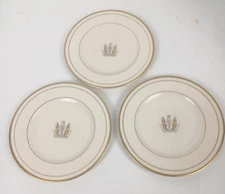 Vtg Governor Clinton Syracuse China Set of 3 Luncheon Plate 8" Silver Gold Tones