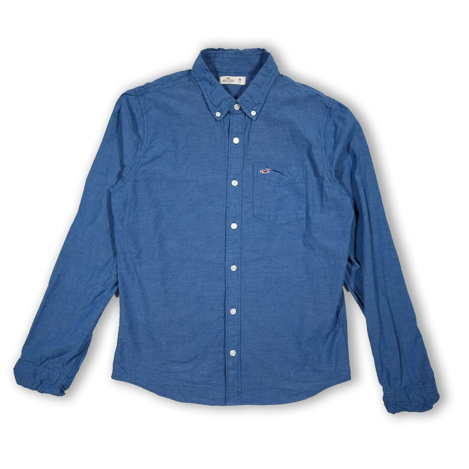 Hollister Men's Long Sleeve Shirt Button Down Embroidered Logo Blue Medium