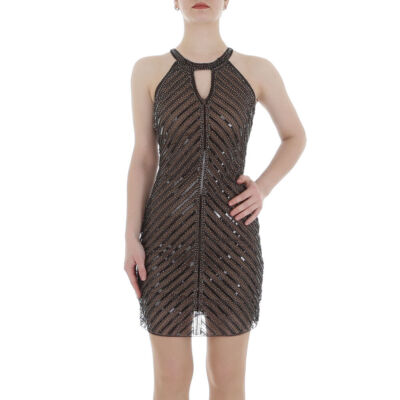 Damen Glänzend Stretch Pailletten Perlen Reissverschluss Kleid 0034 Ital-design