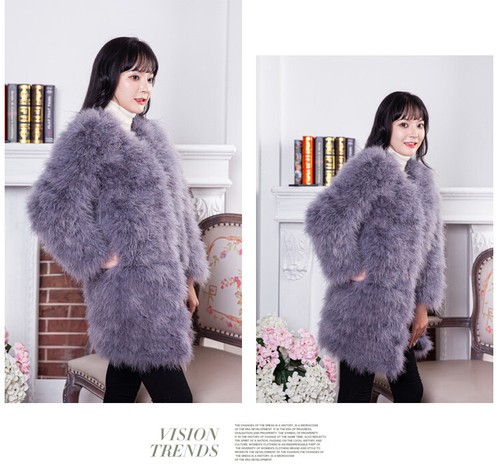 Womens Real Ostrich Fur Coat Warm Outcoat Mid-Length Jacket Winter Outwear Tops - Picture 27 of 30