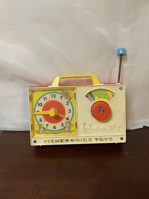 Vintage 1970 Fisher -Price  Toys Hickory Dickory Dock Wind-up Musical Clock Red