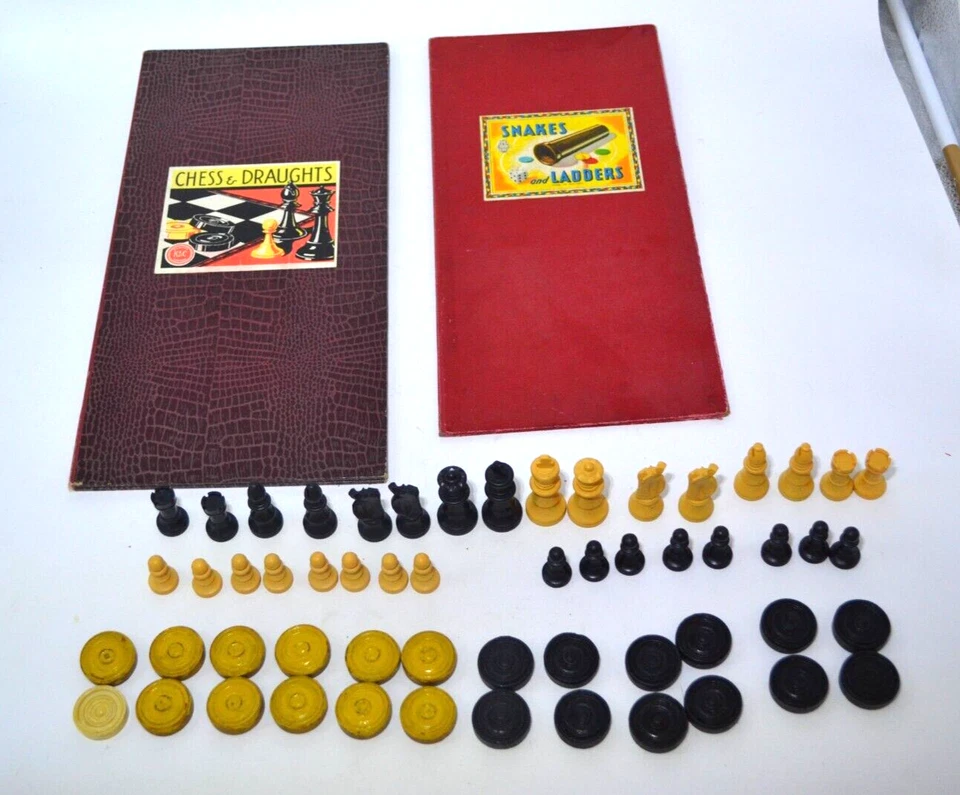 VINTAGE Draughts and Chess Set With Board K&C Ltd + Snakes & Ladders Board - Image 2 of 4