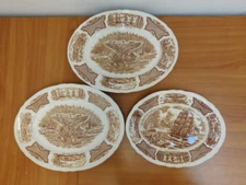 FAIR WINDS BROWN ALFRED MEAKIN 3 PLATTERS TWO 15" ONE 13" DELAWARE PLURIBUS UNUM