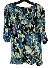 Style & Co Blouse Size XL Turquoise  Multi Stretch Women Blouse Top Shirt