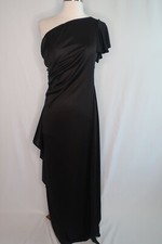 VTG Montgomery Ward Black Ruched Bodycon One Shoulder Evening Party Dress Sz 12