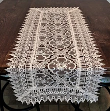 Doily Boutique Table Runner, Doily, Mantel Scarf with White Sheer Floral Lace