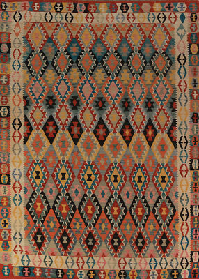 Dual-Sided Kilim Kelim Rugs Flatweave Wool Carpet 8x12 ft