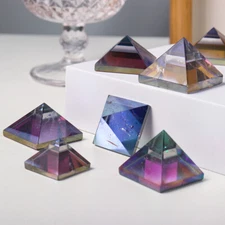 Natural Clear Quartz Crystal Rainbow Titanium Pyramid Mineral Specimen Healing