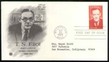 US. 2239. 22c. T.S. Eliot (1888-1965) Poet. Artcraft FDC. 1986