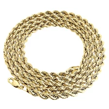 18K Yellow Gold Diamond Cut Solid Rope Chain 4mm Link Necklace 22 - 24 Inches