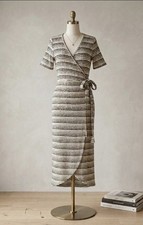 Sinuous Striped Rib-Knit Wrap Maxi Dress Women's Size M