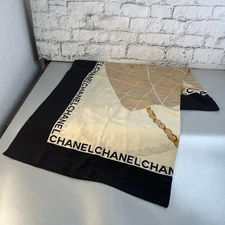 Auth CHANEL Silk Scarf Coco Mark Bicolor with Tag 83cm