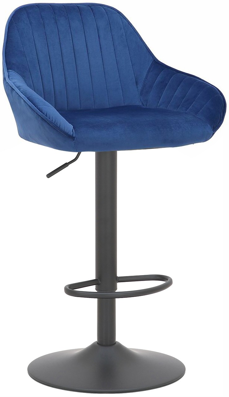 Lamboro Black/Blue Velluto Kitchen & Breakfast Bar Stool, Velvet Padded Seat & Backrest, Matt Footrest, Height Adjustable Swivel Gas Lift, - Image 2