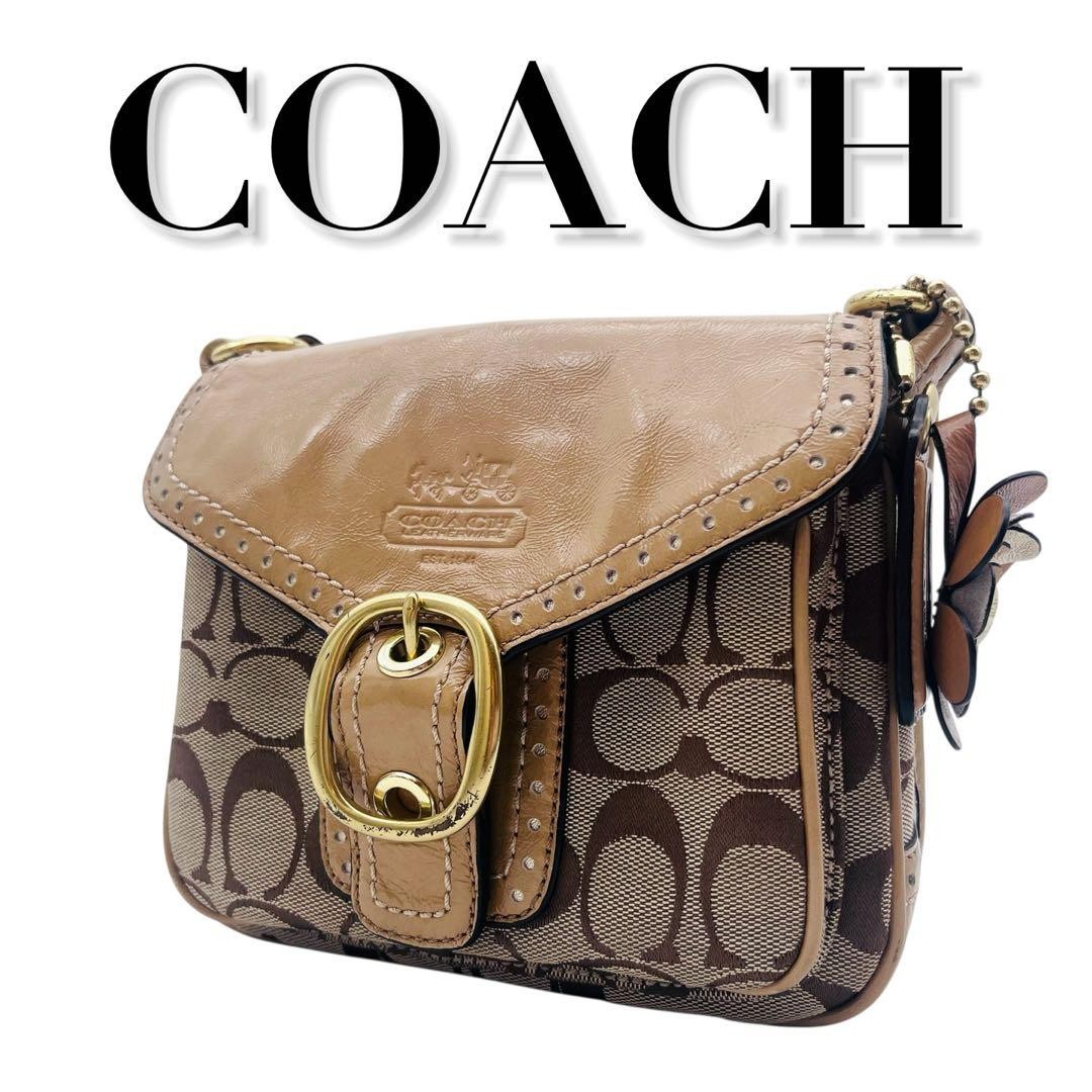 COACH Signature Shoulder Bag with Flower Charm
